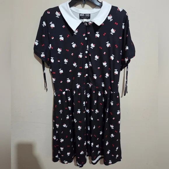 Hello Kitty x Unique Vintage Fit & Flare Collared Dress Navy Blue Size XL - Picture 2 of 5